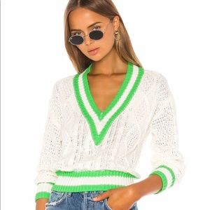 Superdown Karen Deep V Sweater in cream and neon green size small